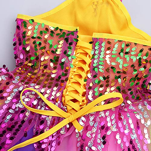 Agoky Vestido Tutú de Danza Ballet Flor 3D para Niña Cuello Halter Maillot de Bailarina Lentejuelas Disfraces Traje Baile Jazz Traje de Actuación Fiesta Carnaval Chica Colorful 8-10 años