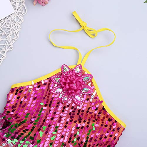 Agoky Vestido Tutú de Danza Ballet Flor 3D para Niña Cuello Halter Maillot de Bailarina Lentejuelas Disfraces Traje Baile Jazz Traje de Actuación Fiesta Carnaval Chica Colorful 8-10 años