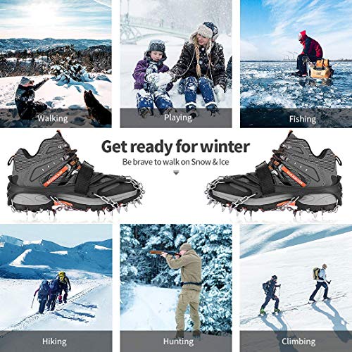 AGPTEK 19 Puntas Crampones Antideslizante, Crampones Nieve Hielo de Acero Inoxidable con Cinta Adhesiva y Bolsas, para Hombre y Mujer, M (36-40)