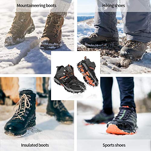 AGPTEK 19 Puntas Crampones Antideslizante, Crampones Nieve Hielo de Acero Inoxidable con Cinta Adhesiva y Bolsas, para Hombre y Mujer, M (36-40)