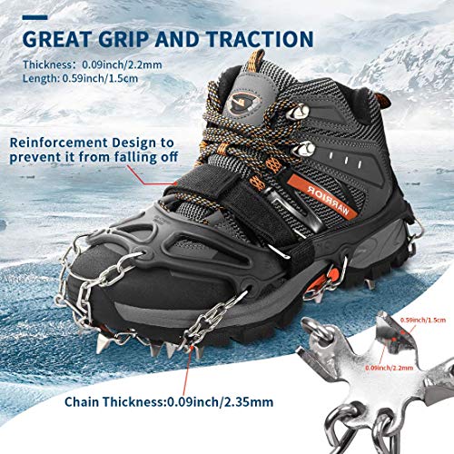 AGPTEK 19 Puntas Crampones Antideslizante, Crampones Nieve Hielo de Acero Inoxidable con Cinta Adhesiva y Bolsas, para Hombre y Mujer, M (36-40)