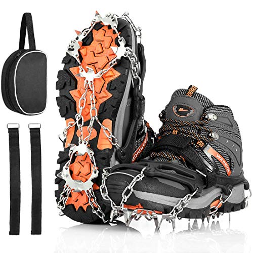 AGPTEK 19 Puntas Crampones Antideslizante, Crampones Nieve Hielo de Acero Inoxidable con Cinta Adhesiva y Bolsas, para Hombre y Mujer, M (36-40)