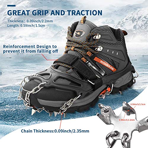 AGPTEK 19 Puntas Crampones Antideslizante, Crampones Nieve Hielo de Acero Inoxidable con Cinta Adhesiva y Bolsas, para Hombre y Mujer, XL (44-47) AGPTEK 19 Puntas Crampones Antideslizante, Crampones Nieve Hielo de Acero Inoxidable con Cinta Adhesiva y Bolsas, para Hombre y Mujer, XL (44-47)