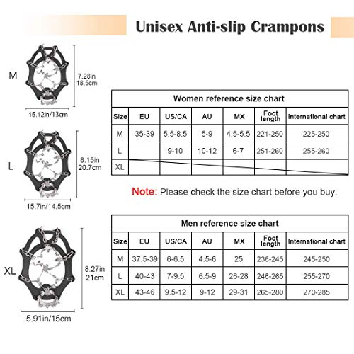 AGPTEK 19 Puntas Crampones Antideslizante, Crampones Nieve Hielo de Acero Inoxidable con Cinta Adhesiva y Bolsas, para Hombre y Mujer, XL (44-47) AGPTEK 19 Puntas Crampones Antideslizante, Crampones Nieve Hielo de Acero Inoxidable con Cinta Adhesiva y Bolsas, para Hombre y Mujer, XL (44-47)
