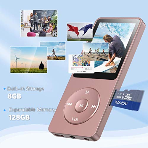 AGPTEK- A02 Reproductor de MP3 8 GB Pantalla de 1,8" con Radio y Grabadora de Voz, Rosa