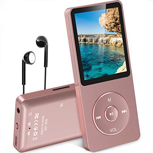AGPTEK- A02 Reproductor de MP3 8 GB Pantalla de 1,8" con Radio y Grabadora de Voz, Rosa