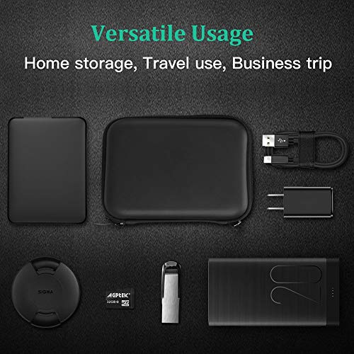 AGPTEK Funda de Disco Duro 2.5", Estuche Rígida Antigolpes con Cremallera para Disco Duro Externo Toshiba, WD My Passport, Seagate, Samsung 5T/3T, HDD, SSD, Lacie, U Disk,SD Card, USB Cable, Negro