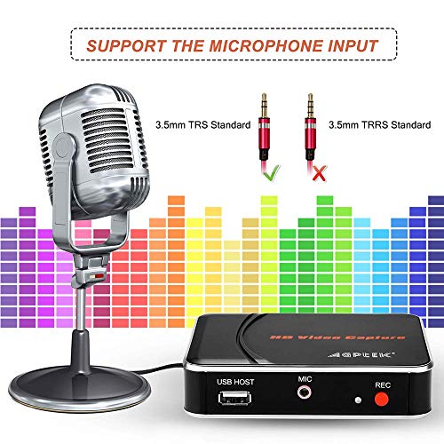 AGPTEK HD GameCapture 1080P Videocámara HDMI Grabación de Voz, Incluido Software de edición de vídeo para WiiU/Xbox 360 / Xbox One / PS4 - Compatible con USB2.0 Formato FAT32 hasta 1080p / 30fps