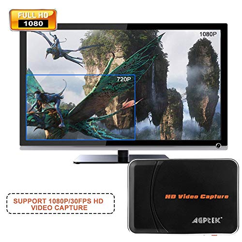 AGPTEK HD GameCapture 1080P Videocámara HDMI Grabación de Voz, Incluido Software de edición de vídeo para WiiU/Xbox 360 / Xbox One / PS4 - Compatible con USB2.0 Formato FAT32 hasta 1080p / 30fps