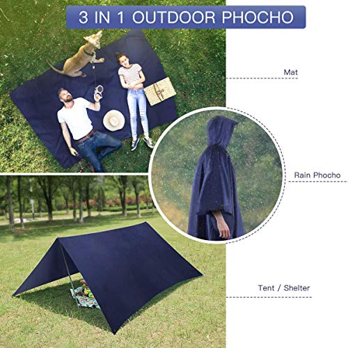 AGPTEK Poncho de Lluvia, 3 En 1 Chubasquero Impermeable Reusable Multifuncional como Manta de Picnic, Toldo para Senderismo, Acampada y Pesca, Adecuado Mujer y Hombre,Azul AGPTEK Poncho de Lluvia, 3 En 1 Chubasquero Impermeable Reusable Multifuncional como Manta de Picnic, Toldo para Senderismo, Acampada y Pesca, Adecuado Mujer y Hombre,Azul