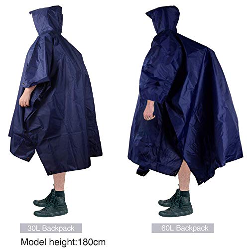 AGPTEK Poncho de Lluvia, 3 En 1 Chubasquero Impermeable Reusable Multifuncional como Manta de Picnic, Toldo para Senderismo, Acampada y Pesca, Adecuado Mujer y Hombre,Azul