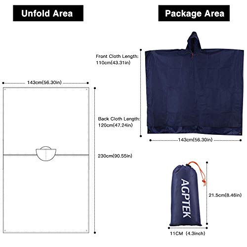 AGPTEK Poncho de Lluvia, 3 En 1 Chubasquero Impermeable Reusable Multifuncional como Manta de Picnic, Toldo para Senderismo, Acampada y Pesca, Adecuado Mujer y Hombre,Azul