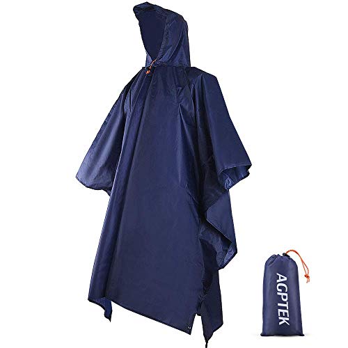 AGPTEK Poncho de Lluvia, 3 En 1 Chubasquero Impermeable Reusable Multifuncional como Manta de Picnic, Toldo para Senderismo, Acampada y Pesca, Adecuado Mujer y Hombre,Azul