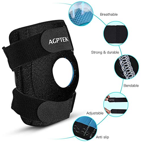 AGPTEK Profesional Rodillera Deportiva para Rótula y Menisco, Protección de Rodilla Ajustable Antideslizante de Neopreno para Correr, Crossfit, Gimnasio, Alivio Dolor