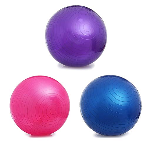 Ahagut Pelota de Ejercicio Gruesa Anti-explosión para Pilates, Yoga, Fitness, Estabilidad y Fisioterapia, Pelota de Pilates con Pajita Inflable (púrpura, 65 cm)