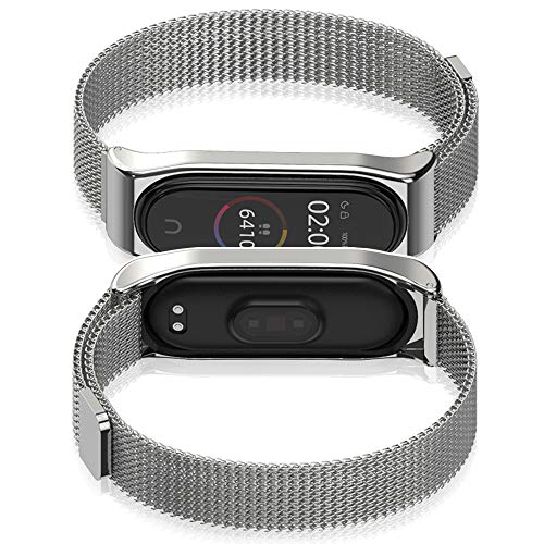 AHANGA Correa para Mi Band 4 Xiaomi Mi Band 3 Correas Metal Pulsera de Actividad Reloj Milanés Wristband Repuesto Bandas de Acero Inoxidable Agradable con Cierre magnético Cerradura Imán Pulseras