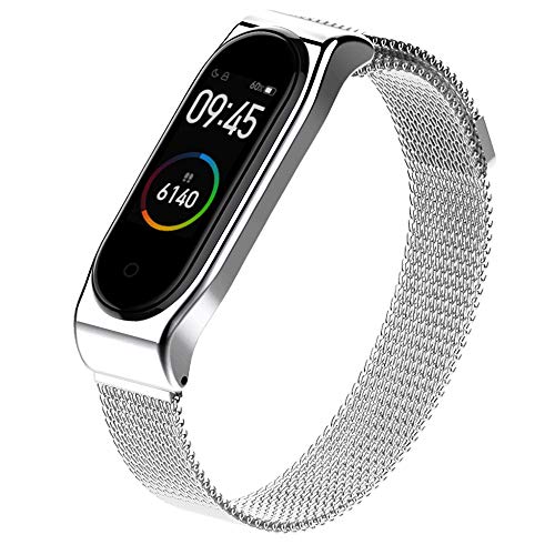 AHANGA Correa para Mi Band 4 Xiaomi Mi Band 3 Correas Metal Pulsera de Actividad Reloj Milanés Wristband Repuesto Bandas de Acero Inoxidable Agradable con Cierre magnético Cerradura Imán Pulseras