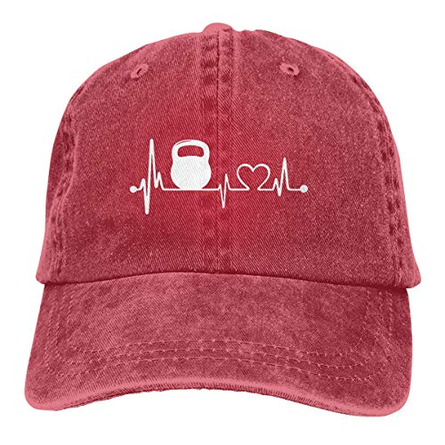 Ahdyr Gorra de béisbol Ajustable para Hombres y Mujeres, Kettlebell Heartbeat Classic 6-Panel Snapback Hunting Hat-Red