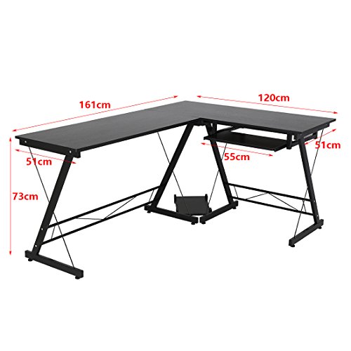 AHHC Escritorio Esquinero para Ordenador con 2 Tableros Desmontables, Soportes de CPU y Teclado, Tamaño Estándar (Negro)