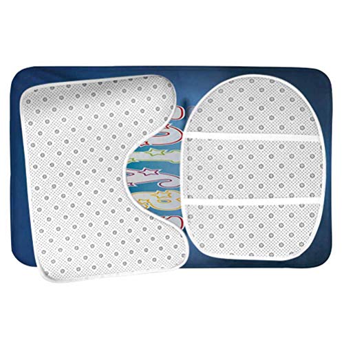 Ahuimin - Juego de 3 alfombras de baño, diseño de letra en inglés, color azul, suave, absorbente, con alfombras/contorno/tapa Ahuimin - Juego de 3 alfombras de baño, diseño de letra en inglés, color azul, suave, absorbente, con alfombras/contorno/tapa