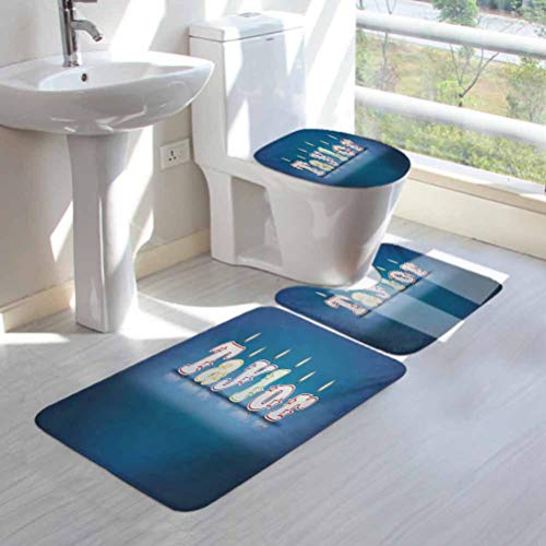 Ahuimin - Juego de 3 alfombras de baño, diseño de letra en inglés, color azul, suave, absorbente, con alfombras/contorno/tapa Ahuimin - Juego de 3 alfombras de baño, diseño de letra en inglés, color azul, suave, absorbente, con alfombras/contorno/tapa