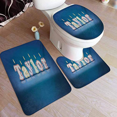 Ahuimin - Juego de 3 alfombras de baño, diseño de letra en inglés, color azul, suave, absorbente, con alfombras/contorno/tapa