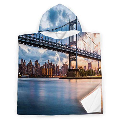 Ahuimin Toalla de baño con capucha, Kennedy Triboro Bridge en Queens New York Manhattan River Scenery, 24 x 24 pulgadas microfibra niños con capucha bañera playa piscina