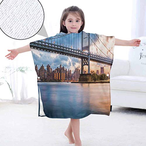 Ahuimin Toalla de baño con capucha, Kennedy Triboro Bridge en Queens New York Manhattan River Scenery, 24 x 24 pulgadas microfibra niños con capucha bañera playa piscina