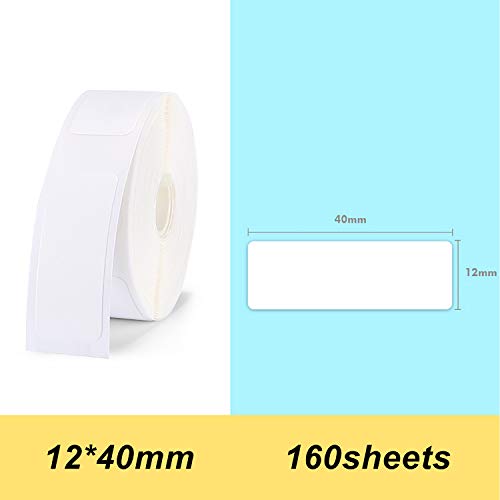 Aibecy Etiqueta de impresión térmica Papel Código de barras Precio Tamaño Nombre Etiquetas en blanco Impermeable Resistente al desgarro 12 * 40 mm 160 unids/rollo para Home Organizer Supermercado