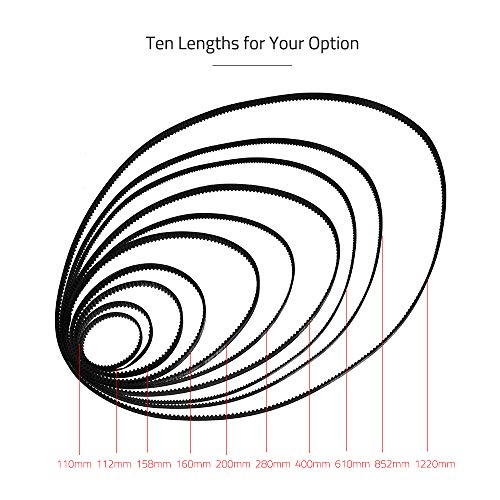 Aibecy GT2 Correa dentada de lazo cerrado Correas síncronas de goma W = 6 mm L = 110/112/158/200/280/400/610/852/1220 mm Kits de piezas de impresora 3D Paquete de 2 piezas