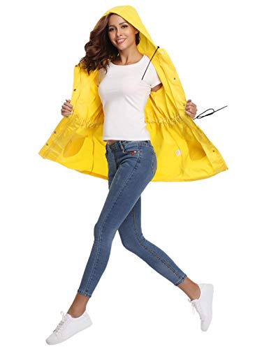 Aibrou Abrigo Impermeables con Capucha para Mujer,Cortavientos,Cortavientos Deportivo de Manga Larga Impermeable,Ligero y Delgado Chubasquero para Exteriores, Amarillo, L