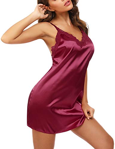 Aibrou Camisón Mujer Verano Sexy Camison Lencero de Dormir Mujer con Tirants sin Mangas Combinación Interior para el Hogar o la Ropa Diaria, Bodas, Cumpleaños, Navidad, Día de San Valentín