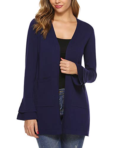 Aibrou Cárdigan de Punto para Mujer, Elegante Manga Larga Ligero Suave Suéter Elástico Trompeta Manga Cárdigan Abierto Delantero Aibrou Cárdigan de Punto para Mujer, Elegante Manga Larga Ligero Suave Suéter Elástico Trompeta Manga Cárdigan Abierto Delantero