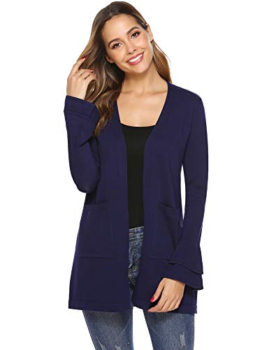 Aibrou Cárdigan de Punto para Mujer, Elegante Manga Larga Ligero Suave Suéter Elástico Trompeta Manga Cárdigan Abierto Delantero Aibrou Cárdigan de Punto para Mujer, Elegante Manga Larga Ligero Suave Suéter Elástico Trompeta Manga Cárdigan Abierto Delantero