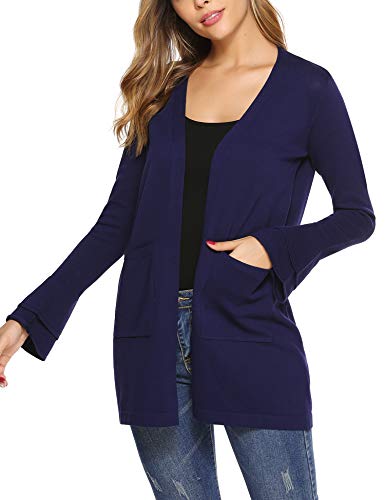 Aibrou Cárdigan de Punto para Mujer, Elegante Manga Larga Ligero Suave Suéter Elástico Trompeta Manga Cárdigan Abierto Delantero Aibrou Cárdigan de Punto para Mujer, Elegante Manga Larga Ligero Suave Suéter Elástico Trompeta Manga Cárdigan Abierto Delantero