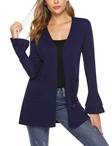 Aibrou Cárdigan de Punto para Mujer, Elegante Manga Larga Ligero Suave Suéter Elástico Trompeta Manga Cárdigan Abierto Delantero Aibrou Cárdigan de Punto para Mujer, Elegante Manga Larga Ligero Suave Suéter Elástico Trompeta Manga Cárdigan Abierto Delantero