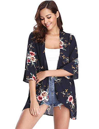 Aibrou Cárdigan Kimonos Mujer Camisolas y Pareos Pareo Playa,Cardigan Verano Manga 3/5 Tops Blusa Floral Suelta,Vacaciones Playa Chal,(Armada, S) Aibrou Cárdigan Kimonos Mujer Camisolas y Pareos Pareo Playa,Cardigan Verano Manga 3/5 Tops Blusa Floral Suelta,Vacaciones Playa Chal,(Armada, S)