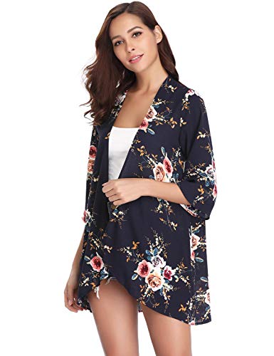 Aibrou Cárdigan Kimonos Mujer Camisolas y Pareos Pareo Playa,Cardigan Verano Manga 3/5 Tops Blusa Floral Suelta,Vacaciones Playa Chal,(Armada, S) Aibrou Cárdigan Kimonos Mujer Camisolas y Pareos Pareo Playa,Cardigan Verano Manga 3/5 Tops Blusa Floral Suelta,Vacaciones Playa Chal,(Armada, S)