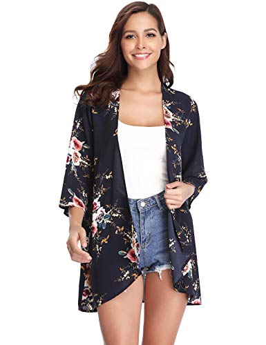 Aibrou Cárdigan Kimonos Mujer Camisolas y Pareos Pareo Playa,Cardigan Verano Manga 3/5 Tops Blusa Floral Suelta,Vacaciones Playa Chal,(Armada, S) Aibrou Cárdigan Kimonos Mujer Camisolas y Pareos Pareo Playa,Cardigan Verano Manga 3/5 Tops Blusa Floral Suelta,Vacaciones Playa Chal,(Armada, S)