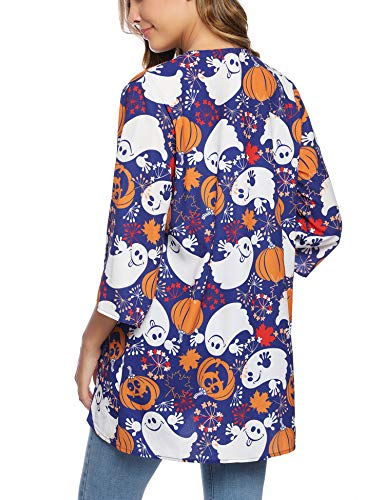 Aibrou Cárdigan Kimonos Mujer Camisolas y Pareos Pareo Playa,Cardigan Verano Manga 3/5 Tops Blusa Floral Suelta,Vacaciones Playa Chal,(Halloween 2, XXL)