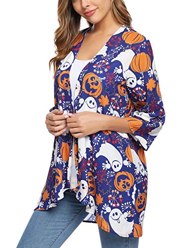 Aibrou Cárdigan Kimonos Mujer Camisolas y Pareos Pareo Playa,Cardigan Verano Manga 3/5 Tops Blusa Floral Suelta,Vacaciones Playa Chal,(Halloween 2, XXL)