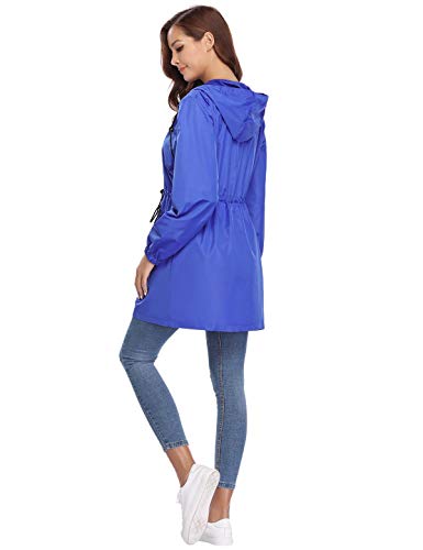 Aibrou Chaqueta Impermeable Mujer,Chaqueta Cortavientos Running Abrigo Impermeable con Capucha Chubasquero Impermeable Deportivo Chuvasqueros de Lluvia Primavera, Azul, L