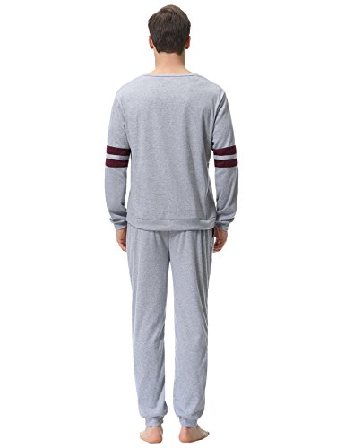 Aibrou Clásico Pijamas Hombre Invierno Algodon Mangas Pantalones Largos Set, Suave,Cómodo