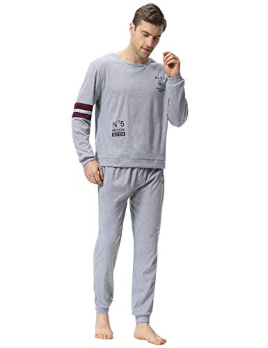 Aibrou Clásico Pijamas Hombre Invierno Algodon Mangas Pantalones Largos Set, Suave,Cómodo