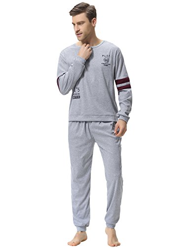 Aibrou Clásico Pijamas Hombre Invierno Algodon Mangas Pantalones Largos Set, Suave,Cómodo