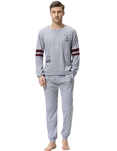 Aibrou Clásico Pijamas Hombre Invierno Algodon Mangas Pantalones Largos Set, Suave,Cómodo