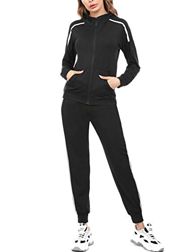 Aibrou Conjunto Chándal de Mujer Sudadera con Cremallera y Pantalones, Trajes de 2 Piezas Deporta Moda de Manga Larga Ropa de salón Corredores, (Negro , L)