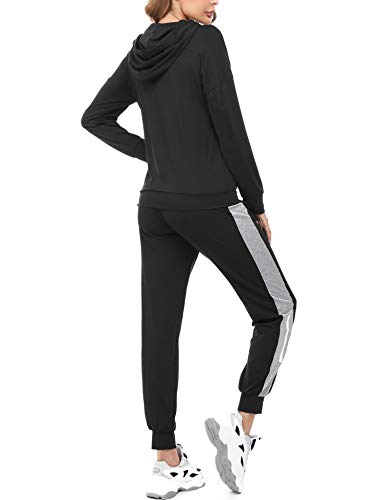 Aibrou Conjunto Chándal de Mujer Sudadera con Cremallera y Pantalones, Trajes de 2 Piezas Deporta Moda de Manga Larga Ropa de salón Corredores, (Negro , L)