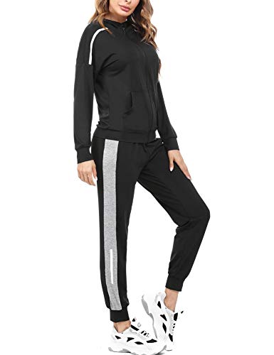 Aibrou Conjunto Chándal de Mujer Sudadera con Cremallera y Pantalones, Trajes de 2 Piezas Deporta Moda de Manga Larga Ropa de salón Corredores, (Negro , L)