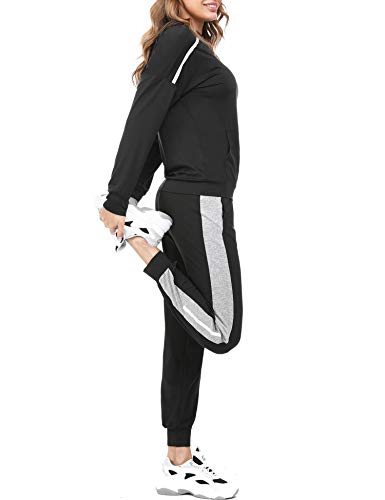 Aibrou Conjunto Chándal de Mujer Sudadera con Cremallera y Pantalones, Trajes de 2 Piezas Deporta Moda de Manga Larga Ropa de salón Corredores, (Negro , L)